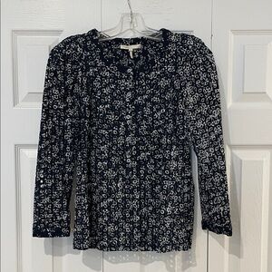 Maje Midnight Blue and Ivory Patterned Blouse